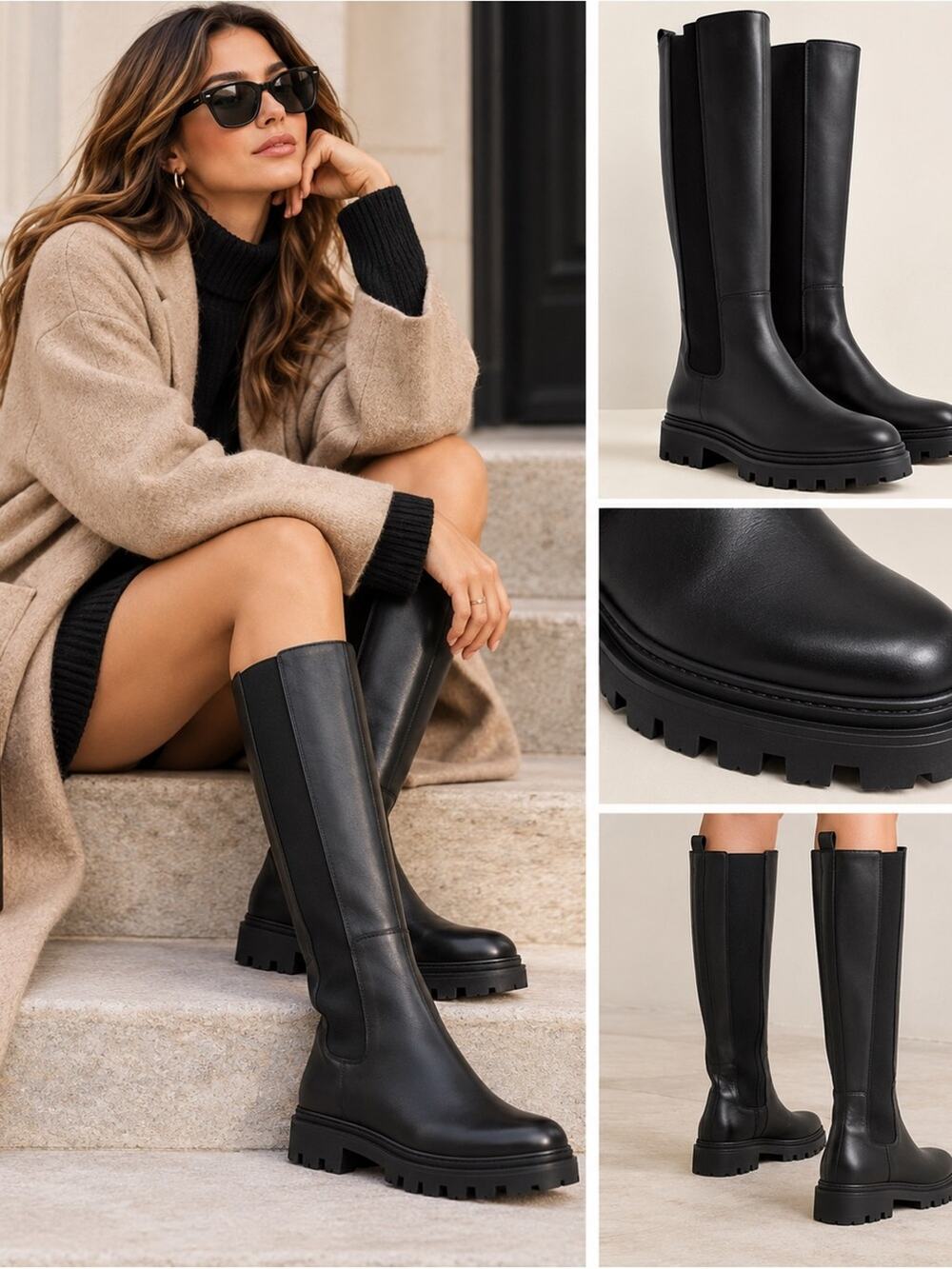 Madewell Tall Leather Chelsea Lug Sole Boots Black Size 6 NWT